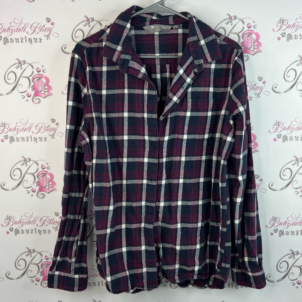 Mountain warehouse long sleeve Casual Plaid Button-Down Shirt Navy and Burgundy
